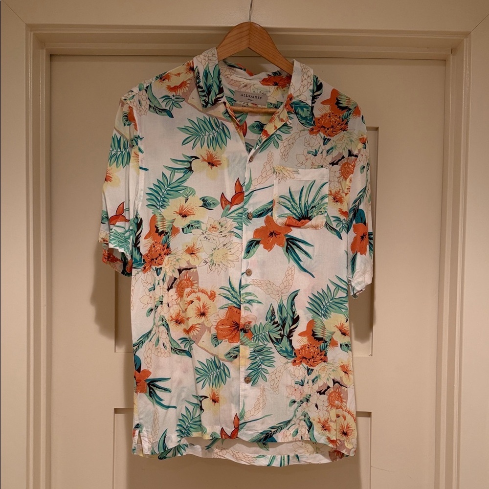 AllSaints Calypso Floral Shirt Small Relaxed Fit Tropical Short Sleeve Button Up - Picture 5 of 10
